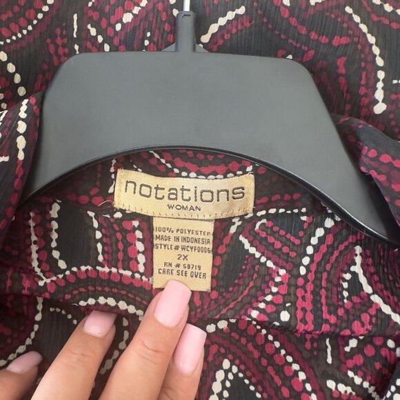 Notations Womans Black & Burgandy  Abstract Print Button-Up Blouse w/Tank Top - Picture 2 of 11